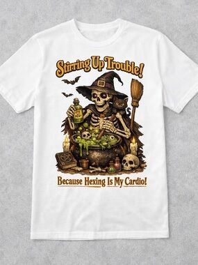 Halloween Stirring Up Trouble Graphic Tee - White